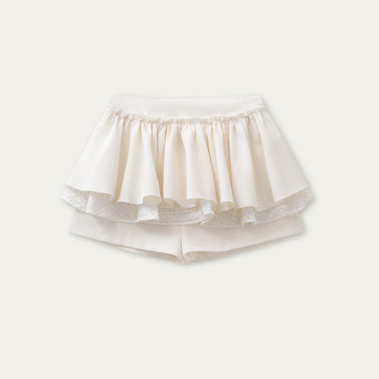 Mixed Fabric Multi-Layer Puffy Skort