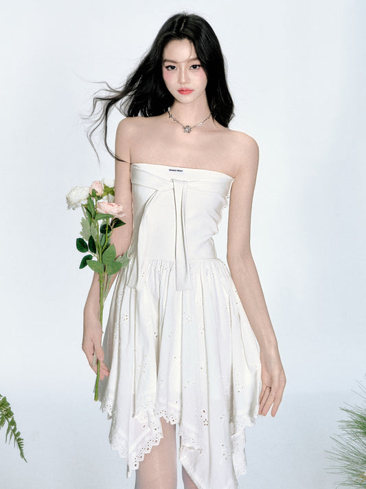 Asymmetric Hem Lace Tube Dress