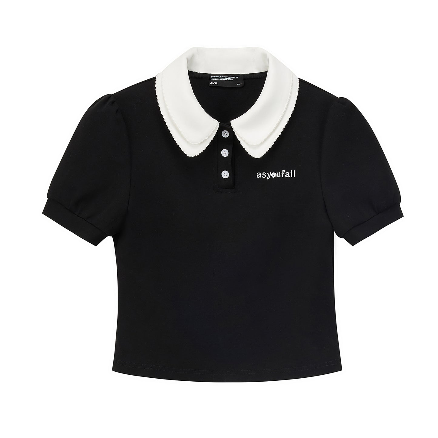 Contrast Color Puff-Sleeve Double Collar Polo Shirt