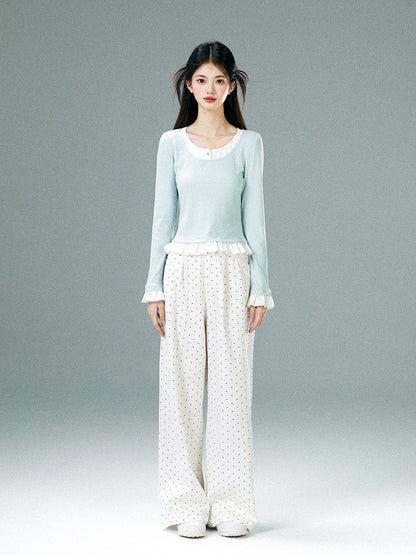 High-Waist Polka Dot Wide-Leg Pants