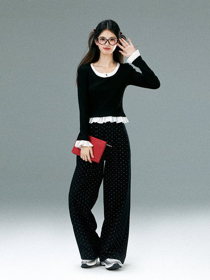 High-Waist Polka Dot Wide-Leg Pants