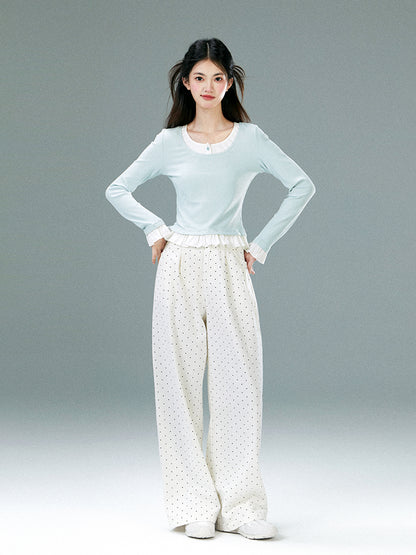 High-Waist Polka Dot Wide-Leg Pants