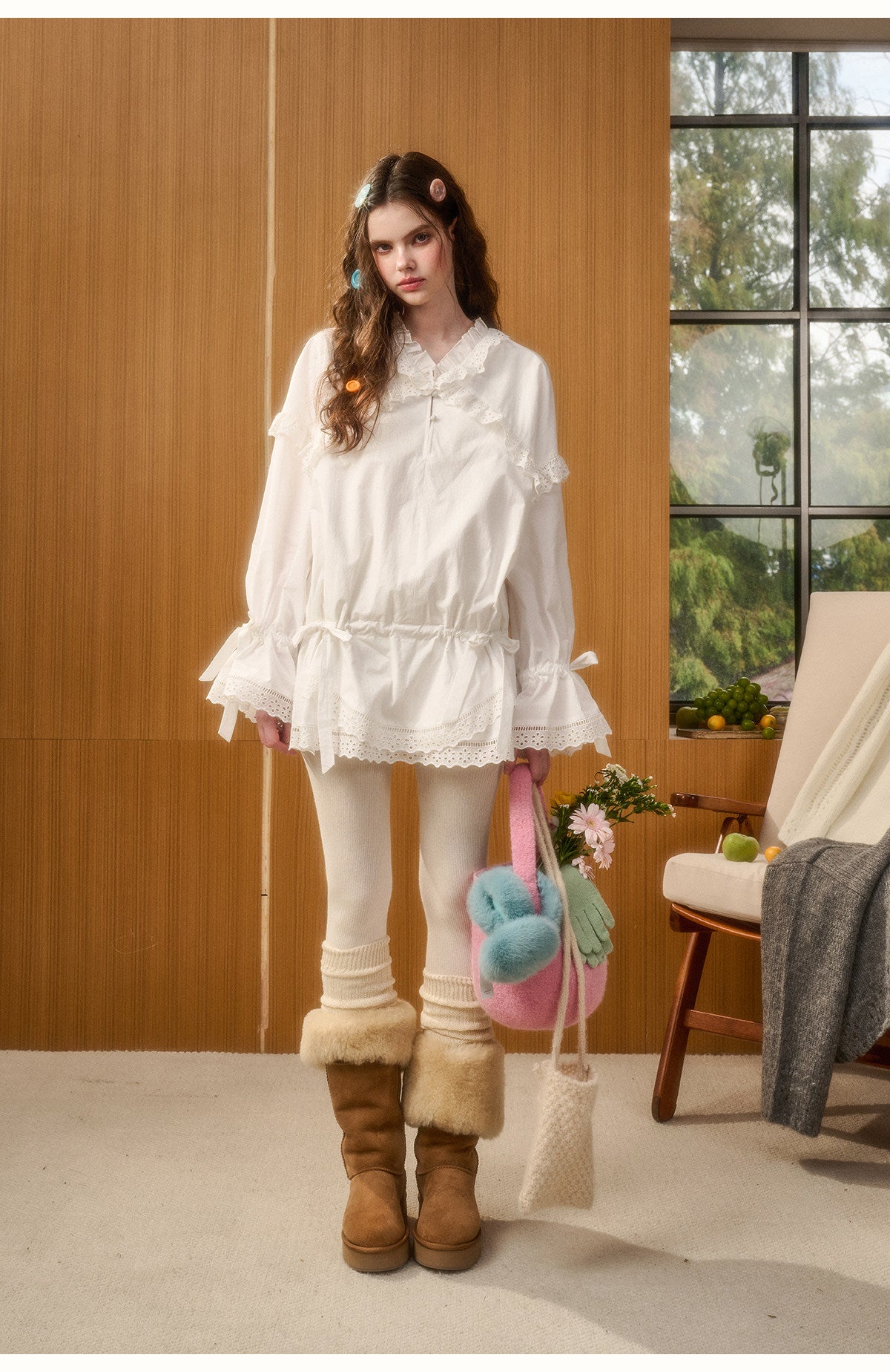 Scallop Lace Blouse-Style Mini Dress