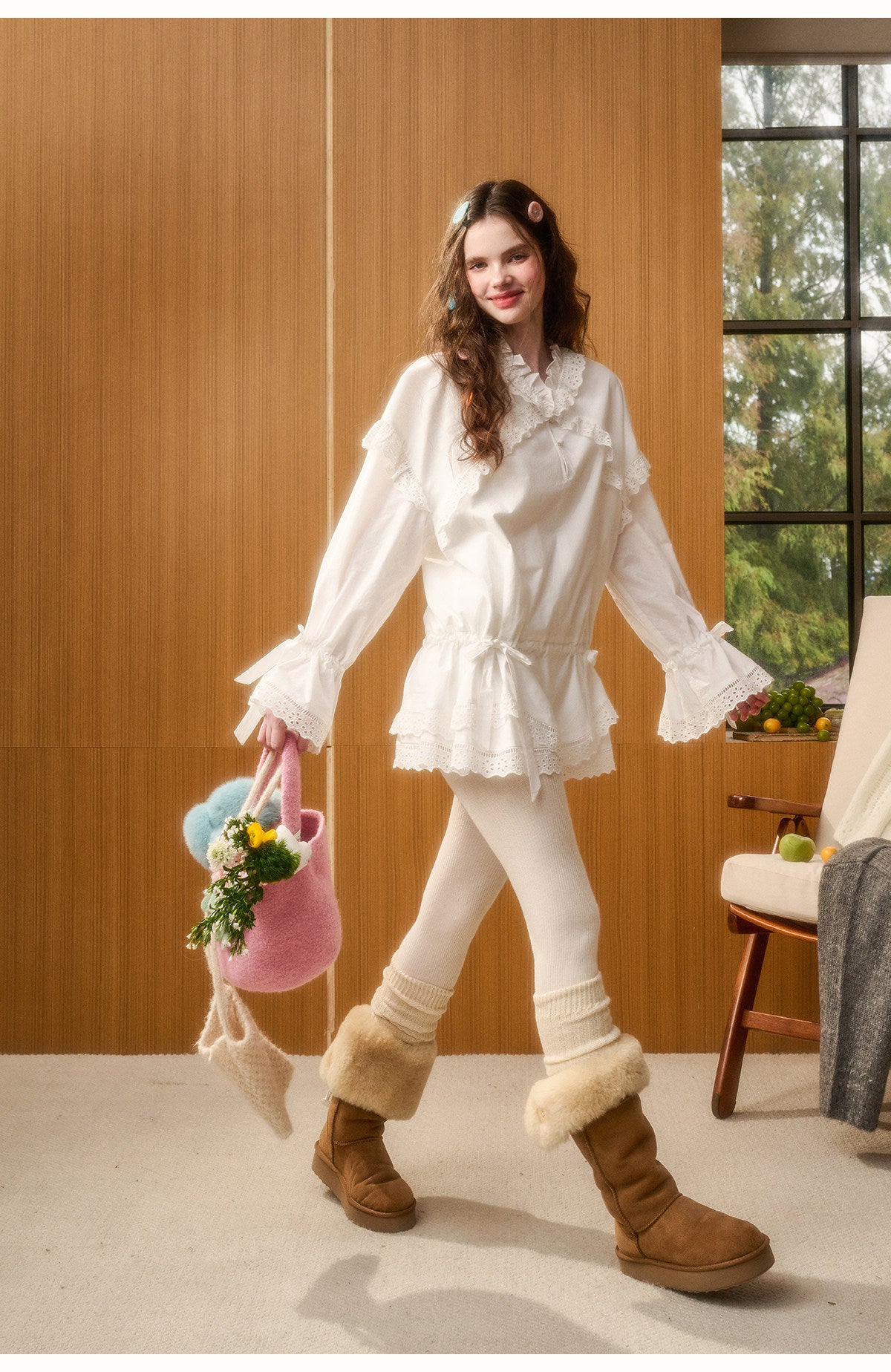 Scallop Lace Blouse-Style Mini Dress