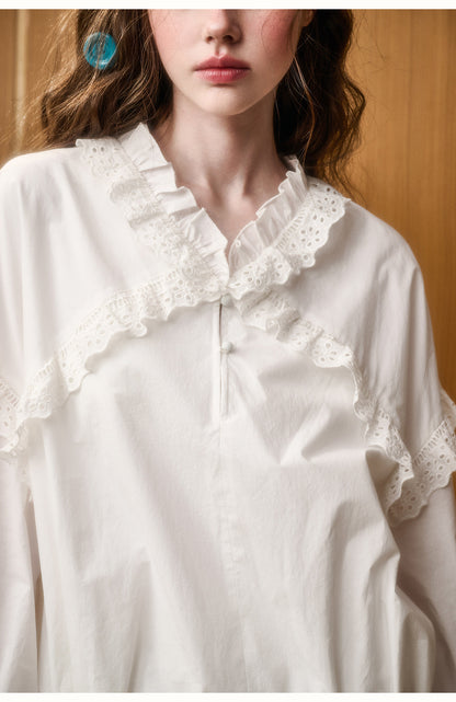 Scallop Lace Blouse-Style Mini Dress