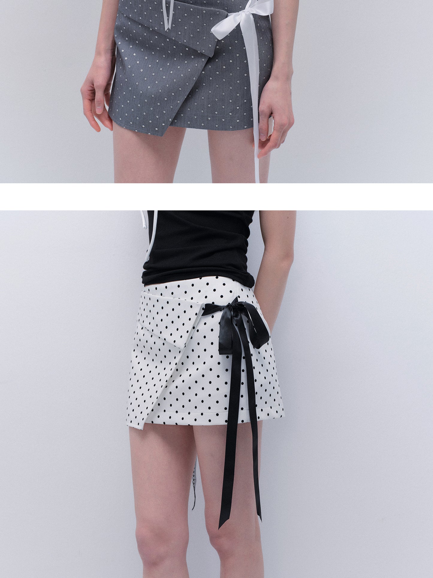 Classic Polka Dot Elastic Ribbon-Tie Skirt