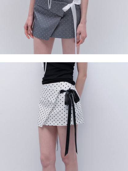 Classic Polka Dot Elastic Ribbon-Tie Skirt
