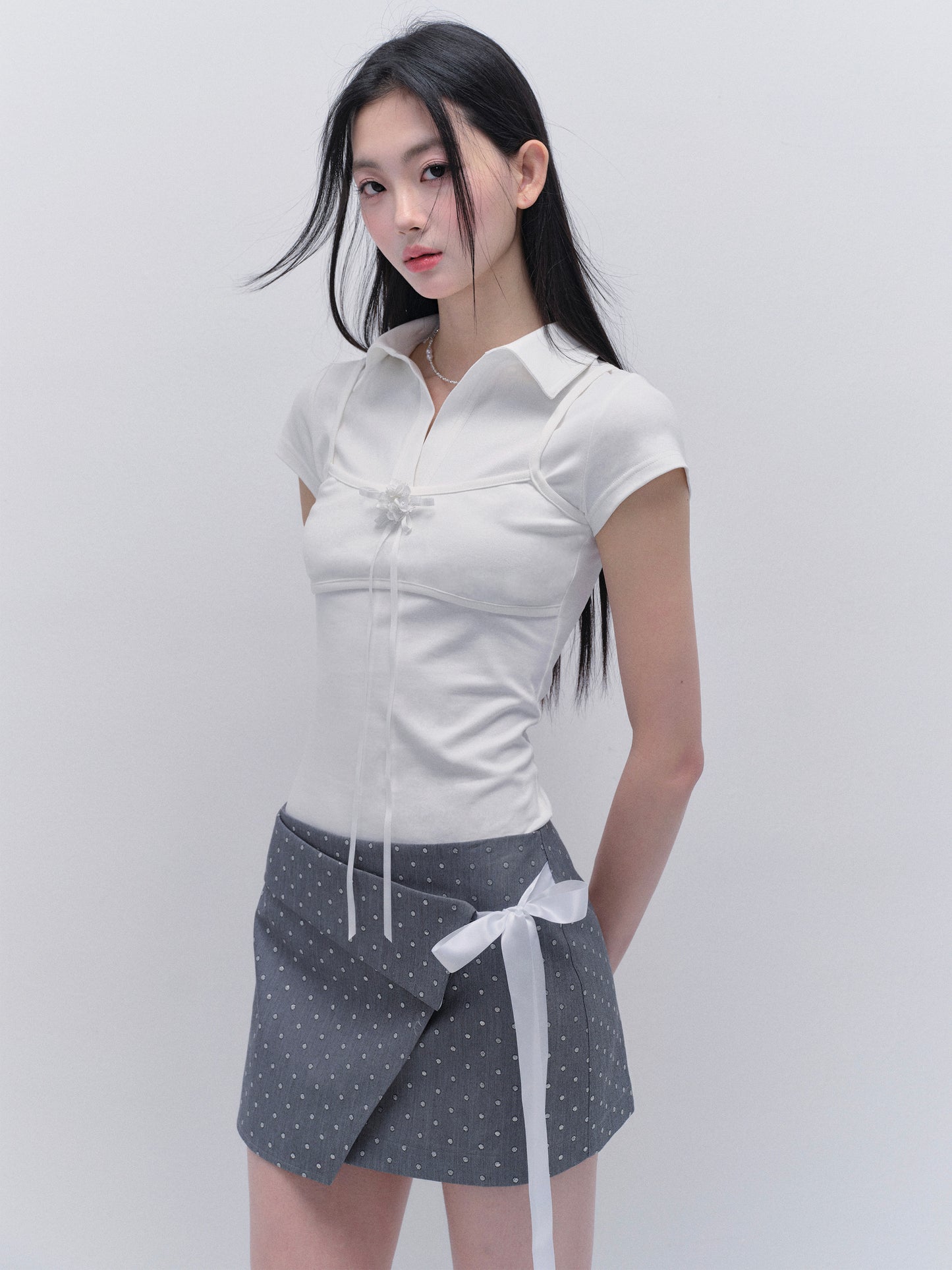 Classic Polka Dot Elastic Ribbon-Tie Skirt