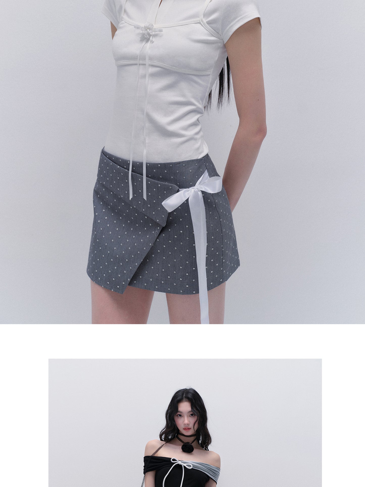 Classic Polka Dot Elastic Ribbon-Tie Skirt