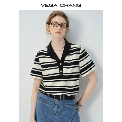 Half-Button Open Collar Striped Shirt