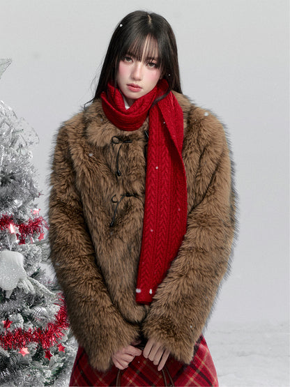 Faux Fur Teddy Bear Jacket With Toggle Closure