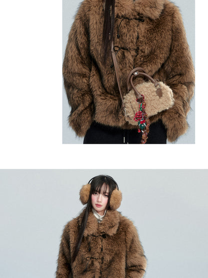 Faux Fur Teddy Bear Jacket With Toggle Closure