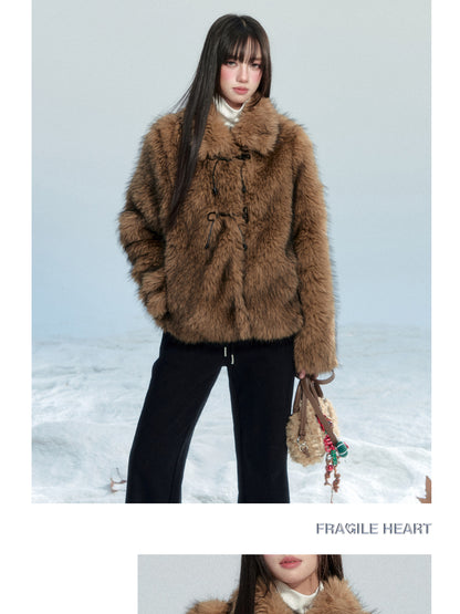 Faux Fur Teddy Bear Jacket With Toggle Closure