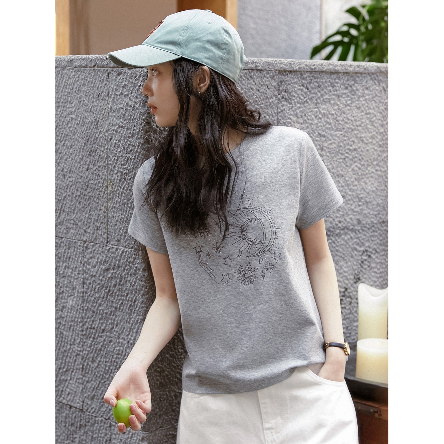 Rhinestone Embroidered T-Shirt