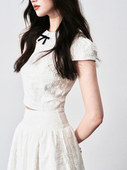 Floral Jacquard Cropped Blouse & Flared Skirt
