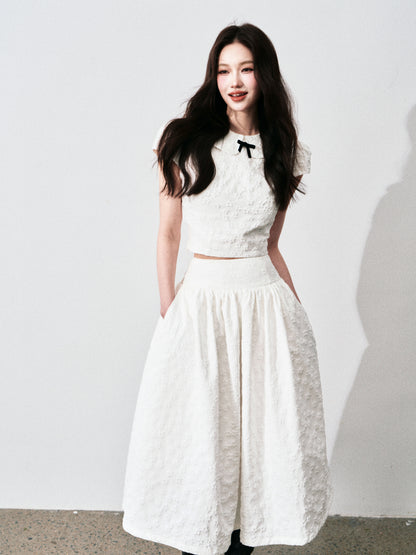 Floral Jacquard Cropped Blouse & Flared Skirt
