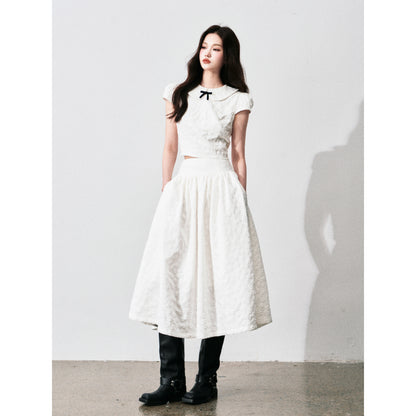 Floral Jacquard Cropped Blouse & Flared Skirt