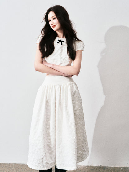 Floral Jacquard Cropped Blouse & Flared Skirt