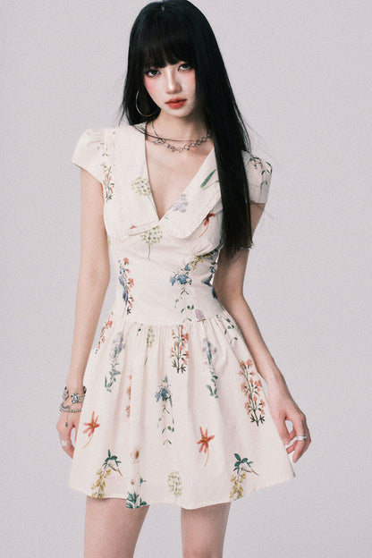 Doll Collar Floral Dress In Pure Cotton