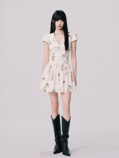 Doll Collar Floral Dress In Pure Cotton