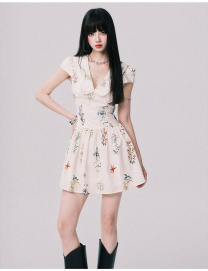 Doll Collar Floral Dress In Pure Cotton