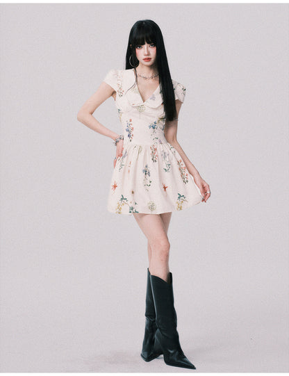 Doll Collar Floral Dress In Pure Cotton