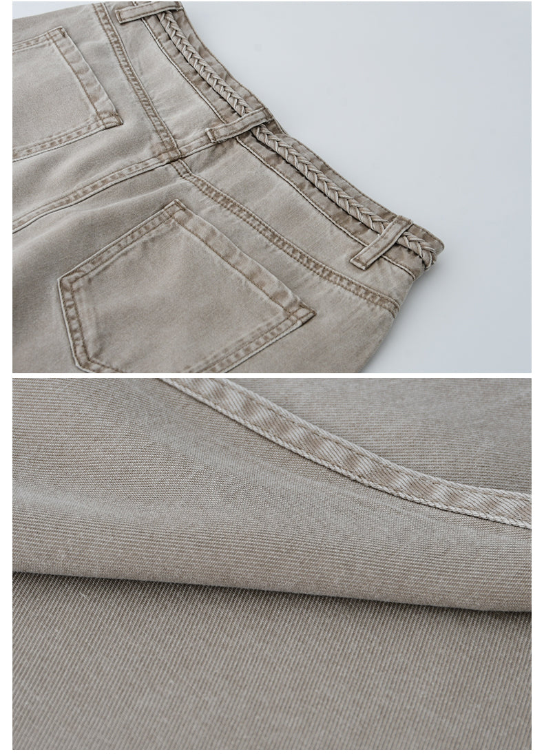 Braided-Waist Lyocell Denim Skirt With Back Slit