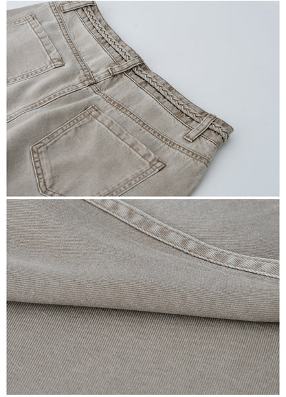 Braided-Waist Lyocell Denim Skirt With Back Slit