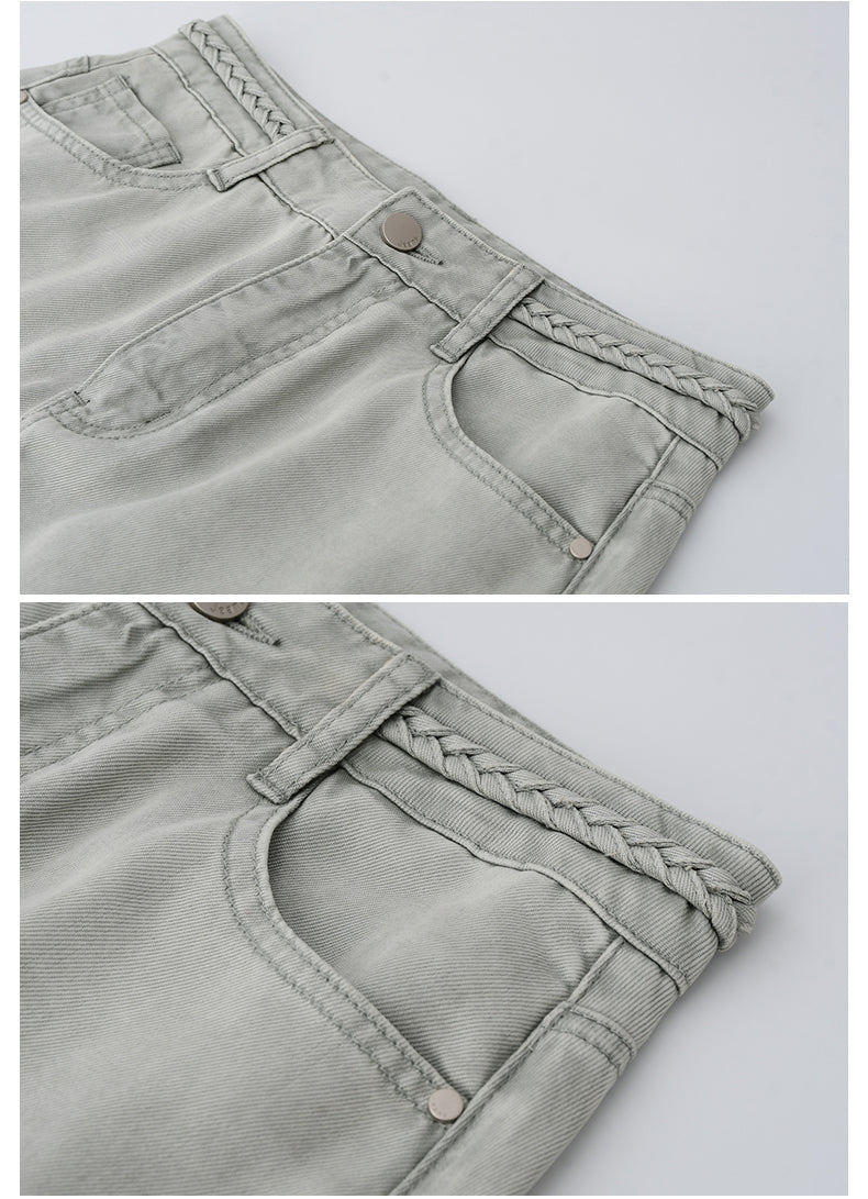 Braided-Waist Lyocell Denim Skirt With Back Slit