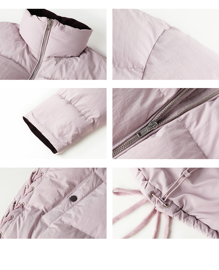 Side Lace-Up White Duck Down Puffer Jacket