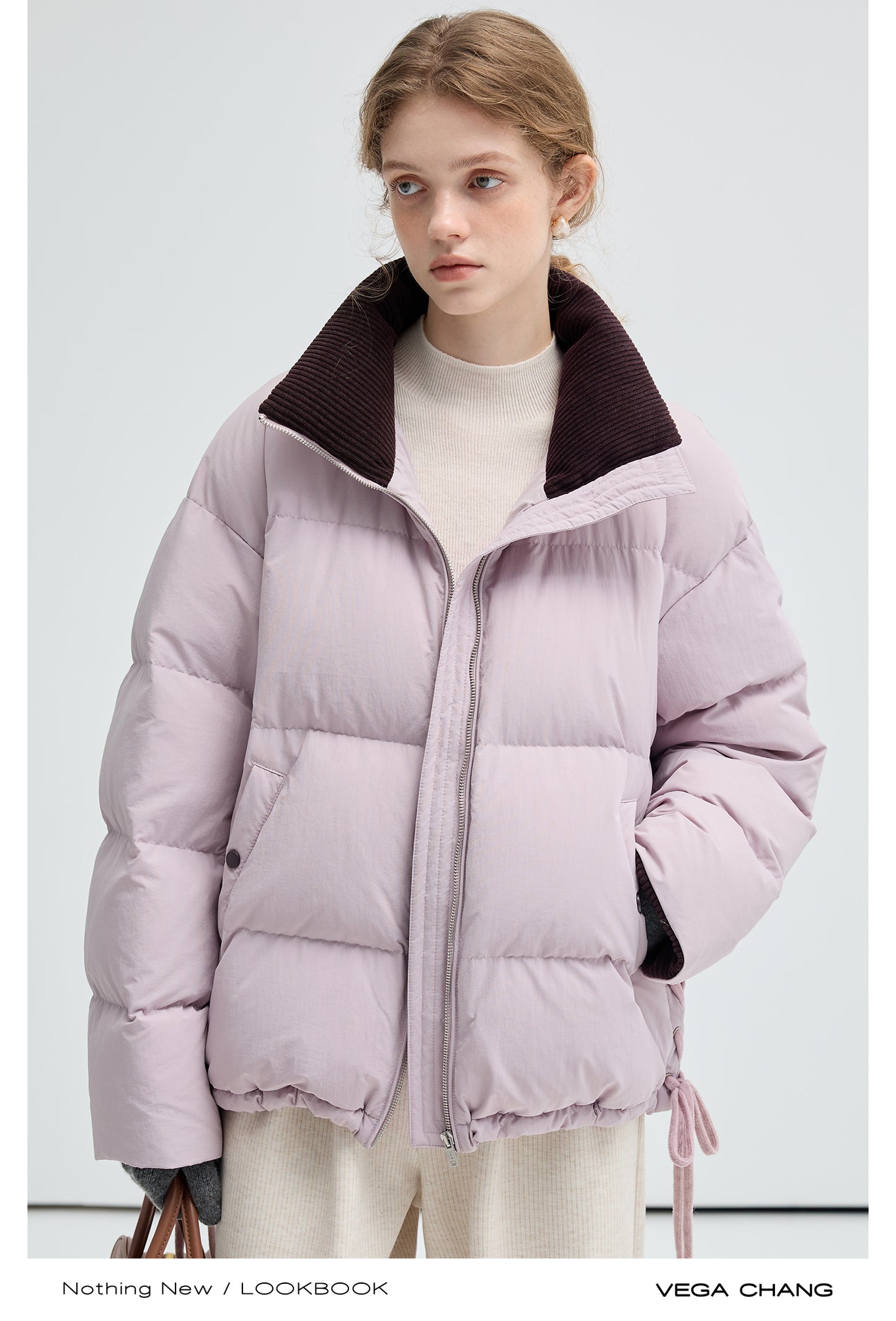 Side Lace-Up White Duck Down Puffer Jacket