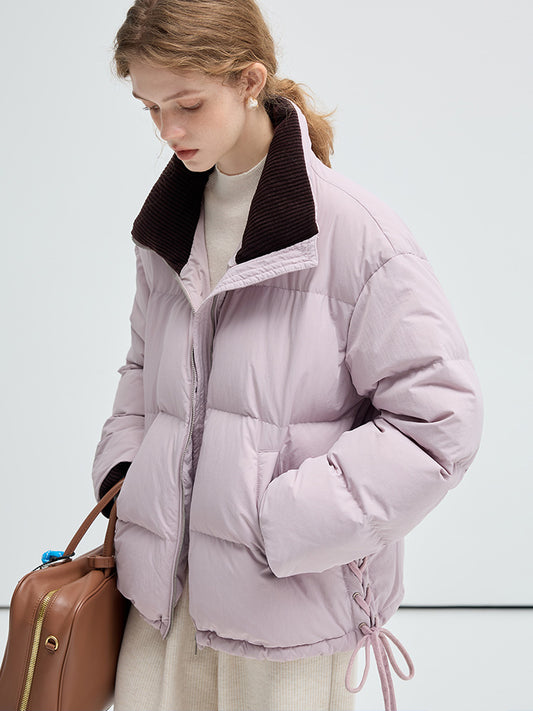 Side Lace-Up White Duck Down Puffer Jacket