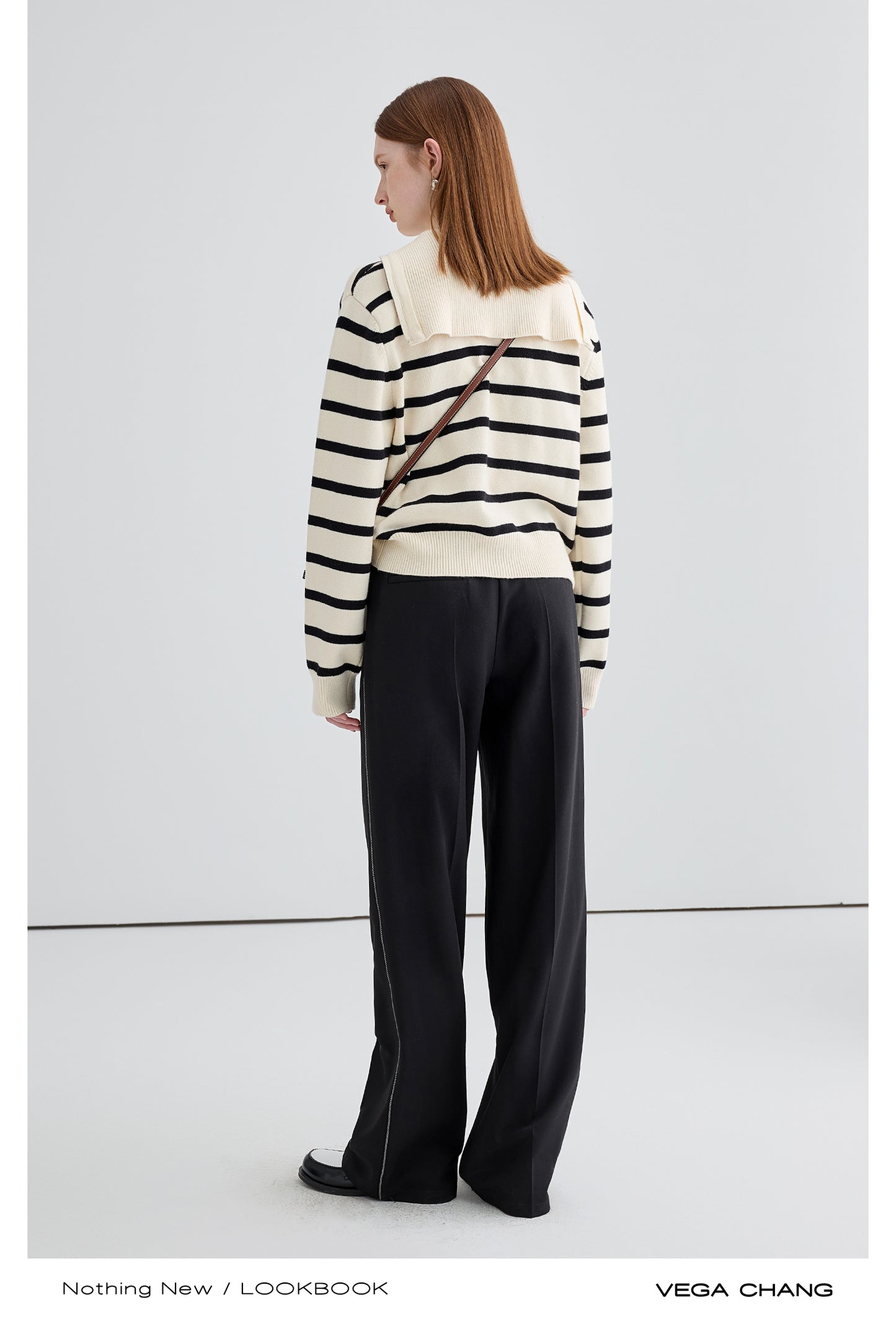 Striped Sailor Collar Half-Zip Sweater