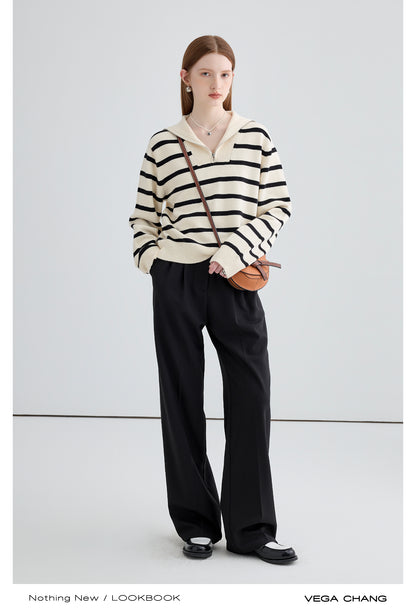 Striped Sailor Collar Half-Zip Sweater