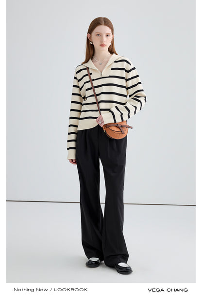 Striped Sailor Collar Half-Zip Sweater