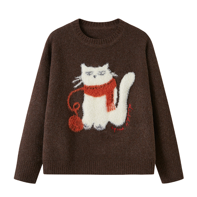 Cat Motif Wool Blend Jacquard Sweater