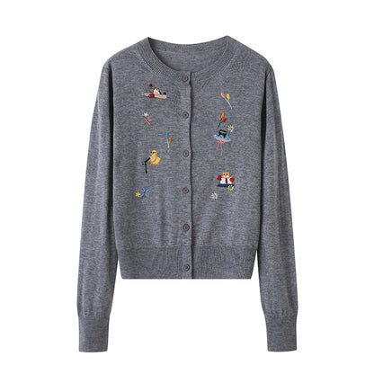 Playful Animal Embroidered Cardigan