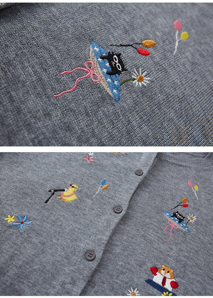 Playful Animal Embroidered Cardigan