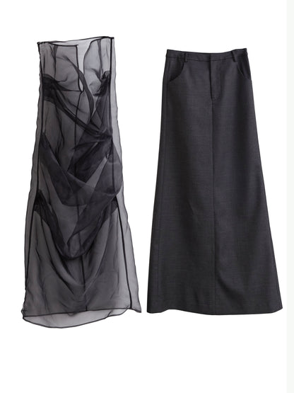 2-Piece Skirt Set With Structured Sheer Overlay