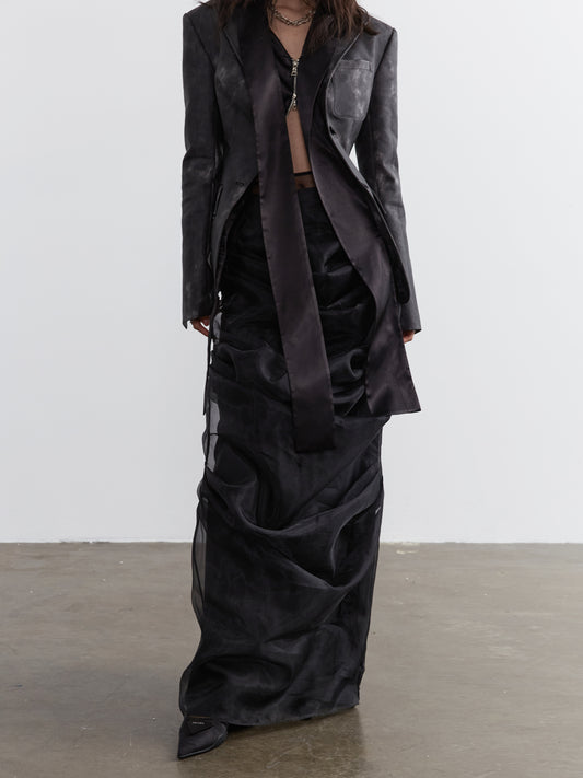 2-Piece Skirt Set With Structured Sheer Overlay
