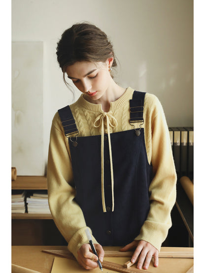 Wool Lace-Up Cable Knit Pullover