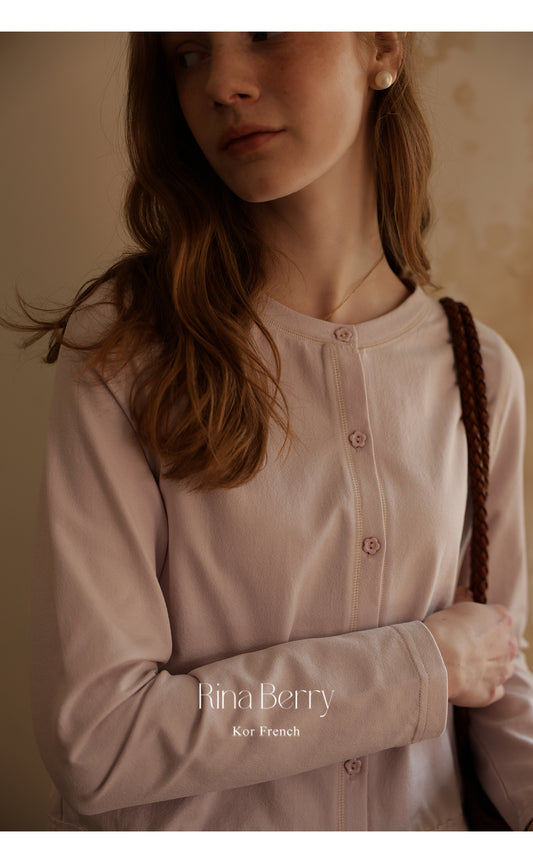 Cotton Blend Cardigan With Floral Buttons