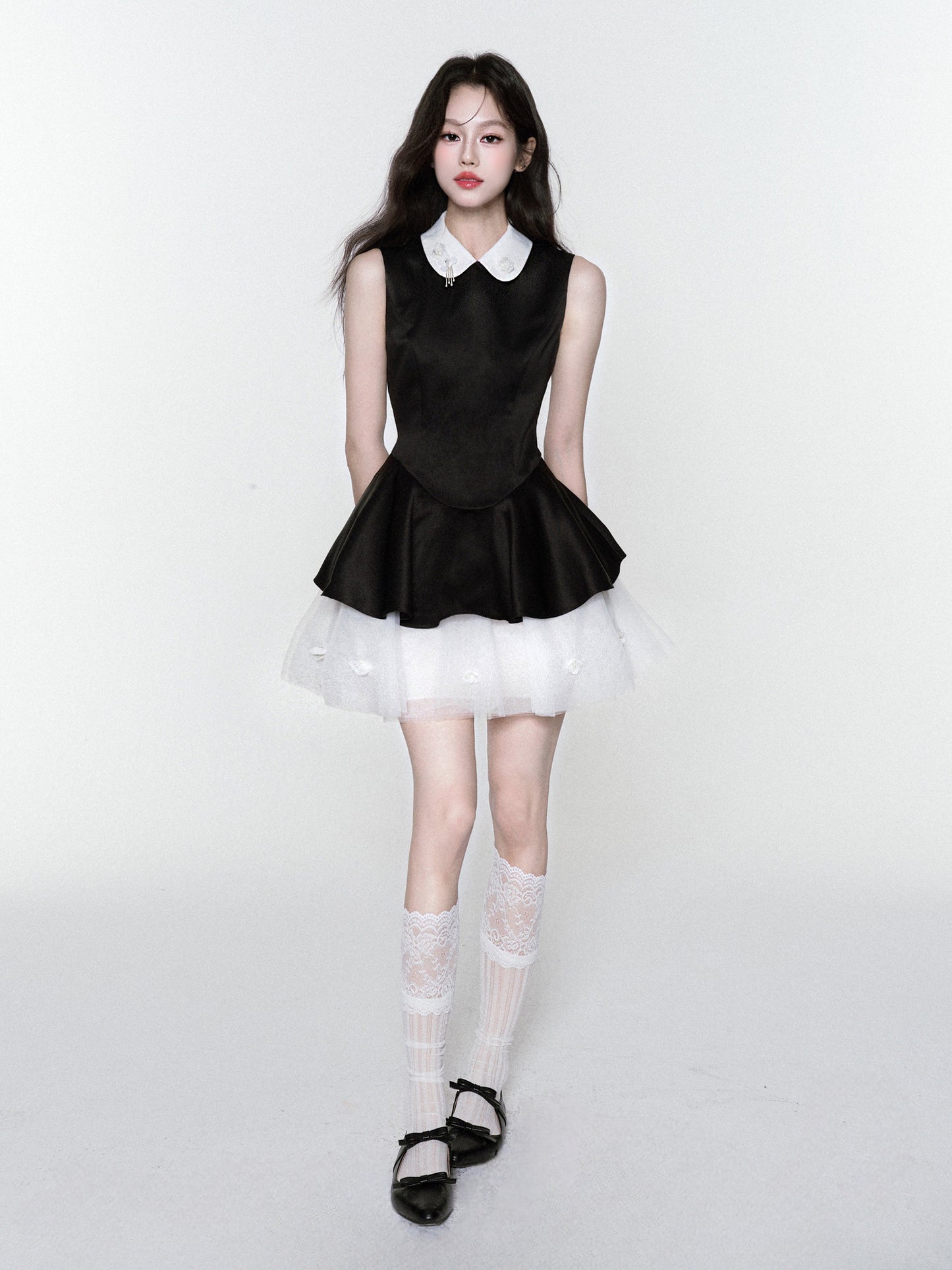 Tulle Underlayer Satin Dress With Sequin Details
