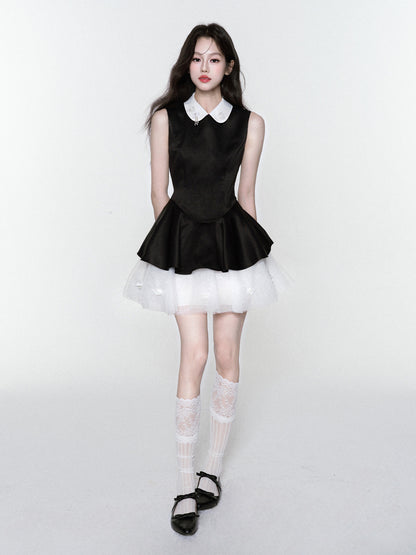 Tulle Underlayer Satin Dress With Sequin Details
