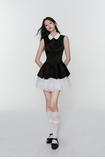 Tulle Underlayer Satin Dress With Sequin Details