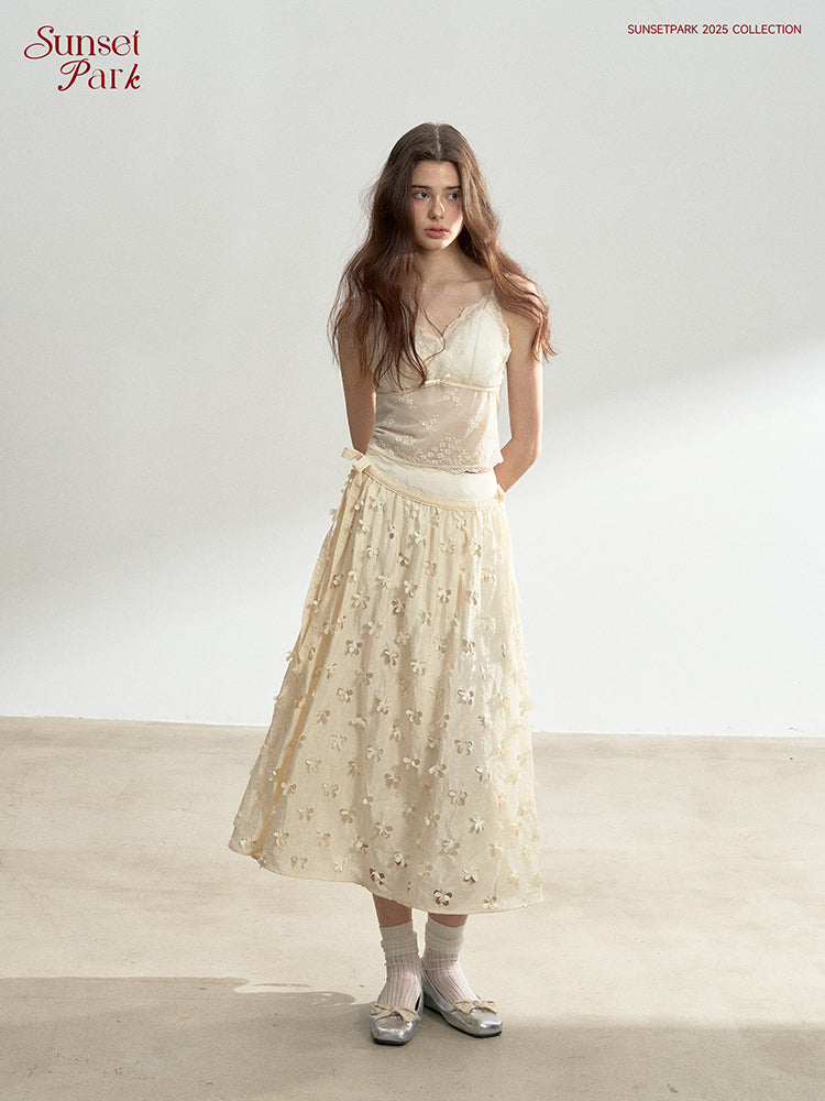 Floral Cut-Out Yoke Skirt