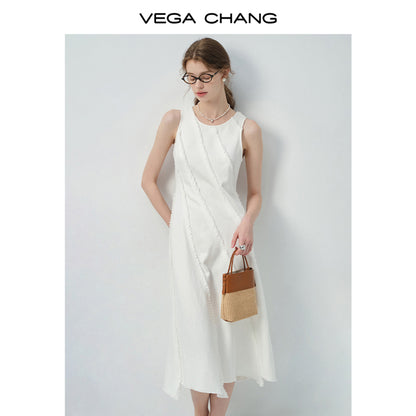 Diagonal Trim Sleeveless Midi Dress