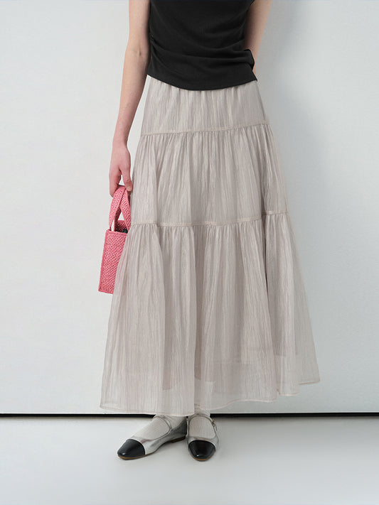 Textured Sheer Tiered Maxi Skirt