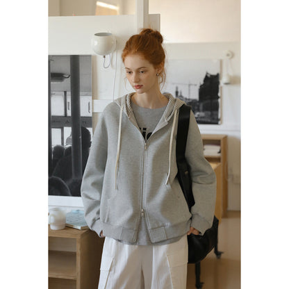 Striped-Hood Zip-Up Sweatshirt