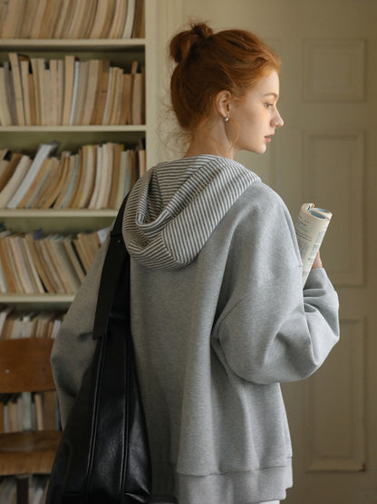 Striped-Hood Zip-Up Sweatshirt